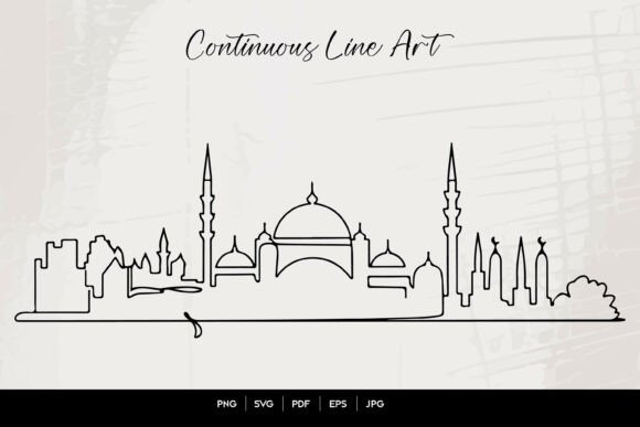 Continuous Line Islamic Skyline Art for Embroidery Projects
