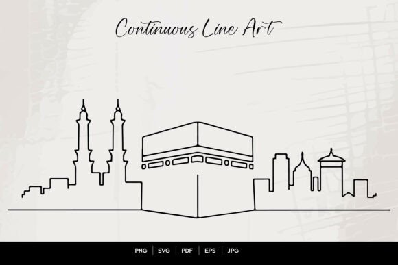 Continuous Line Kaaba and Islamic Skyline Embroidery Design Review