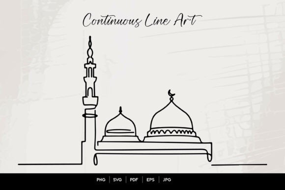 Continuous Line Mosque Illustration for Embroidery Projects