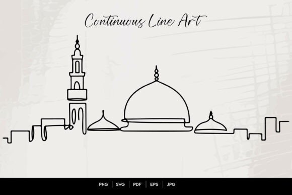 Continuous Line Mosque Skyline with Minaret